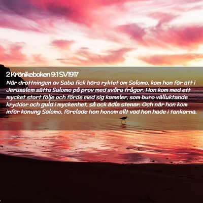 Picture 02 - 2 Krönikeboken 9:1 SV1917 - När drottningen av Saba fick höra ryktet om - Bible Verse Picture