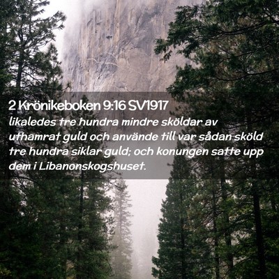 Picture 02 - 2 Krönikeboken 9:16 SV1917 - likaledes tre hundra mindre sköldar av uthamrat - Bible Verse Picture