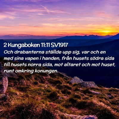 Picture 02 - 2 Kungaboken 11:11 SV1917 - Och drabanterna ställde upp sig, var och en med - Bible Verse Picture