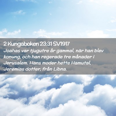 Picture 02 - 2 Kungaboken 23:31 SV1917 - Joahas var tjugutre år gammal, när han blev - Bible Verse Picture