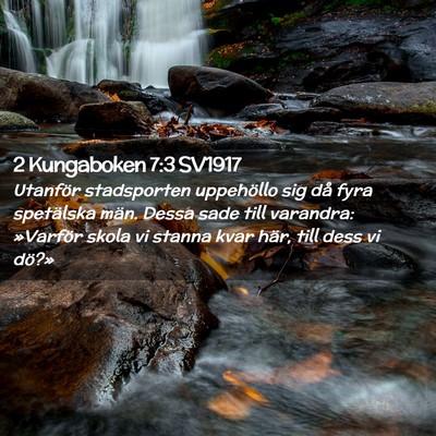 Picture 02 - 2 Kungaboken 7:3 SV1917 - Utanför stadsporten uppehöllo sig då fyra - Bible Verse Picture