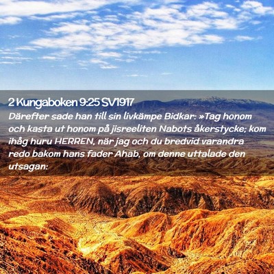 Picture 02 - 2 Kungaboken 9:25 SV1917 - Därefter sade han till sin livkämpe Bidkar: - Bible Verse Picture
