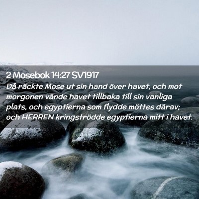Picture 02 - 2 Mosebok 14:27 SV1917 - Då räckte Mose ut sin hand över havet, och mot - Bible Verse Picture
