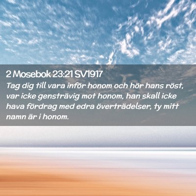 Picture 02 - 2 Mosebok 23:21 SV1917 - Tag dig till vara inför honom och hör hans - Bible Verse Picture