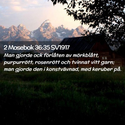 Picture 02 - 2 Mosebok 36:35 SV1917 - Man gjorde ock förlåten av mörkblått, - Bible Verse Picture