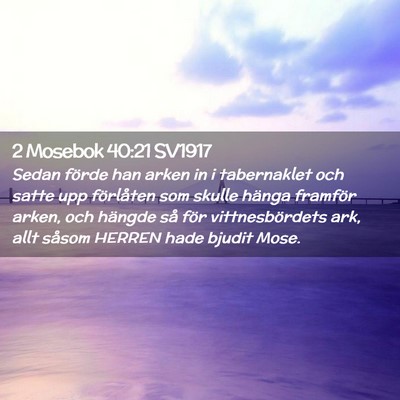 Picture 02 - 2 Mosebok 40:21 SV1917 - Sedan förde han arken in i tabernaklet och satte - Bible Verse Picture