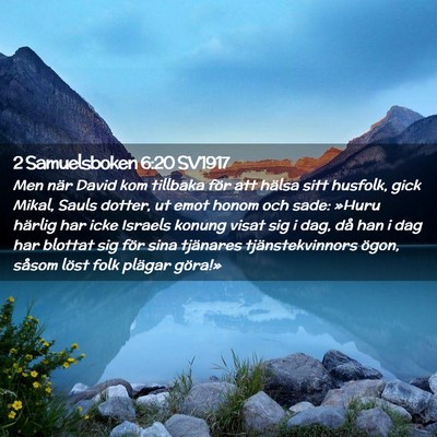 Picture 02 - 2 Samuelsboken 6:20 SV1917 - Men när David kom tillbaka för att hälsa sitt - Bible Verse Picture