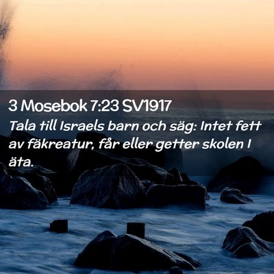 Picture 02 - 3 Mosebok 7:23 SV1917 - Tala till Israels barn och säg: Intet fett av - Bible Verse Picture