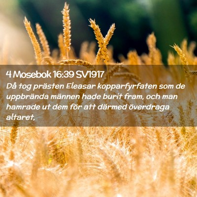 Picture 02 - 4 Mosebok 16:39 SV1917 - Då tog prästen Eleasar kopparfyrfaten som de - Bible Verse Picture