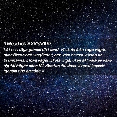 Picture 02 - 4 Mosebok 20:17 SV1917 - Låt oss tåga genom ditt land. Vi skola icke - Bible Verse Picture