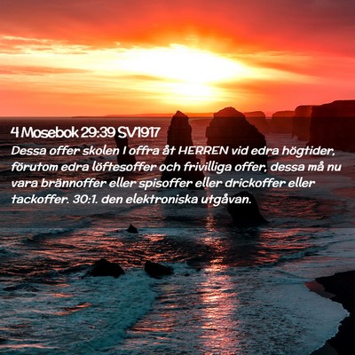 Picture 02 - 4 Mosebok 29:39 SV1917 - Dessa offer skolen I offra åt HERREN vid edra - Bible Verse Picture