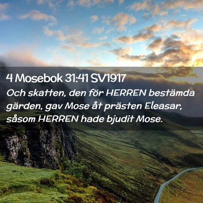 Picture 02 - 4 Mosebok 31:41 SV1917 - Och skatten, den för HERREN bestämda gärden, - Bible Verse Picture