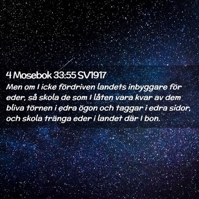 Picture 02 - 4 Mosebok 33:55 SV1917 - Men om I icke fördriven landets inbyggare för - Bible Verse Picture