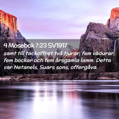 Picture 02 - 4 Mosebok 7:23 SV1917 - samt till tackoffret två tjurar, fem vädurar, - Bible Verse Picture