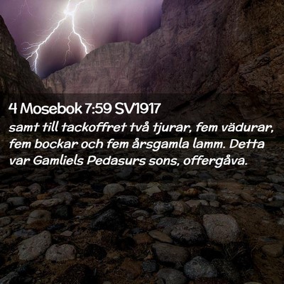 Picture 02 - 4 Mosebok 7:59 SV1917 - samt till tackoffret två tjurar, fem vädurar, - Bible Verse Picture