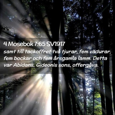 Picture 02 - 4 Mosebok 7:65 SV1917 - samt till tackoffret två tjurar, fem vädurar, - Bible Verse Picture