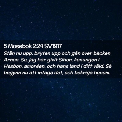 Picture 02 - 5 Mosebok 2:24 SV1917 - Stån nu upp, bryten upp och gån över bäcken - Bible Verse Picture