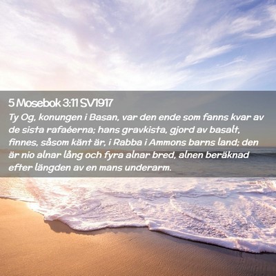 Picture 02 - 5 Mosebok 3:11 SV1917 - Ty Og, konungen i Basan, var den ende som fanns - Bible Verse Picture