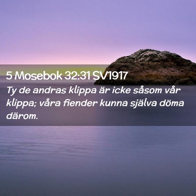 Picture 02 - 5 Mosebok 32:31 SV1917 - Ty de andras klippa är icke såsom vår klippa; - Bible Verse Picture