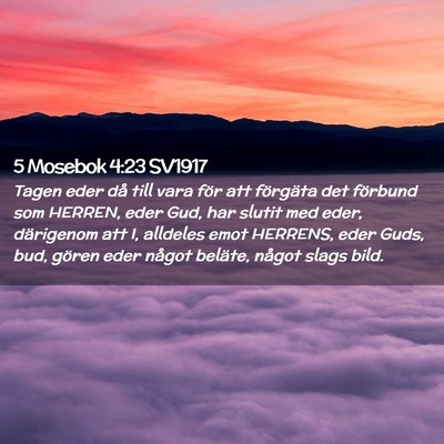 Picture 02 - 5 Mosebok 4:23 SV1917 - Tagen eder då till vara för att förgäta det - Bible Verse Picture