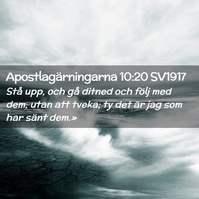 Picture 02 - Apostlagärningarna 10:20 SV1917 - Stå upp, och gå ditned och följ med dem, utan - Bible Verse Picture