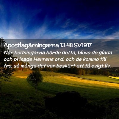 Picture 02 - Apostlagärningarna 13:48 SV1917 - När hedningarna hörde detta, blevo de glada och - Bible Verse Picture