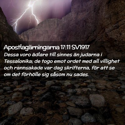 Picture 02 - Apostlagärningarna 17:11 SV1917 - Dessa voro ädlare till sinnes än judarna i - Bible Verse Picture