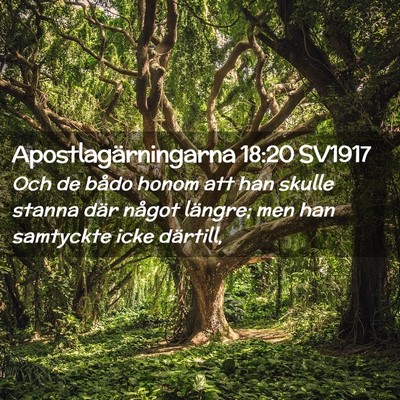 Picture 02 - Apostlagärningarna 18:20 SV1917 - Och de bådo honom att han skulle stanna där - Bible Verse Picture
