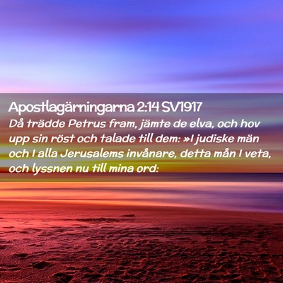 Picture 02 - Apostlagärningarna 2:14 SV1917 - Då trädde Petrus fram, jämte de elva, och hov - Bible Verse Picture