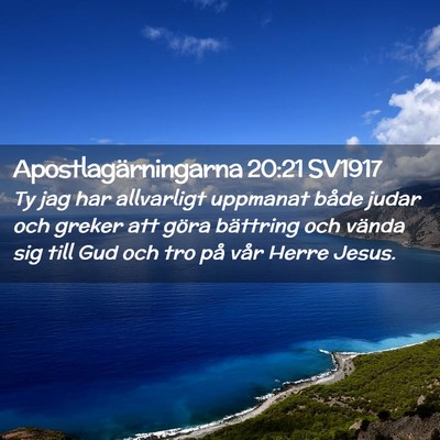 Picture 02 - Apostlagärningarna 20:21 SV1917 - Ty jag har allvarligt uppmanat både judar och - Bible Verse Picture