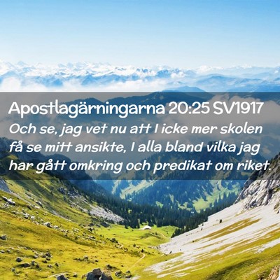 Picture 02 - Apostlagärningarna 20:25 SV1917 - Och se, jag vet nu att I icke mer skolen få se - Bible Verse Picture