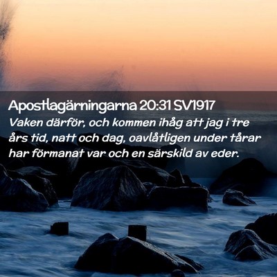 Picture 02 - Apostlagärningarna 20:31 SV1917 - Vaken därför, och kommen ihåg att jag i tre - Bible Verse Picture
