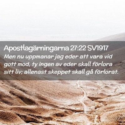 Picture 02 - Apostlagärningarna 27:22 SV1917 - Men nu uppmanar jag eder att vara vid gott mod, - Bible Verse Picture