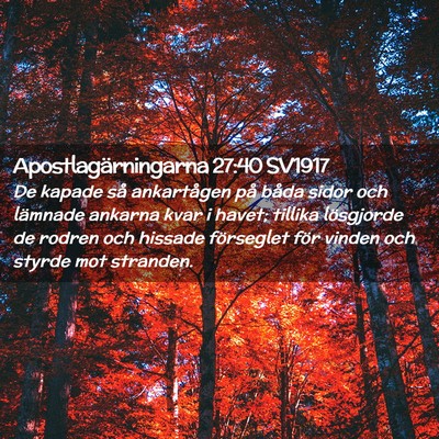 Picture 02 - Apostlagärningarna 27:40 SV1917 - De kapade så ankartågen på båda sidor och - Bible Verse Picture