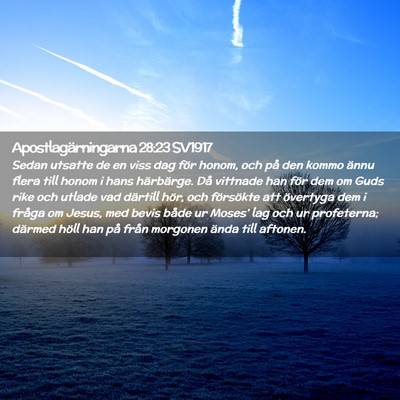 Picture 02 - Apostlagärningarna 28:23 SV1917 - Sedan utsatte de en viss dag för honom, och på - Bible Verse Picture