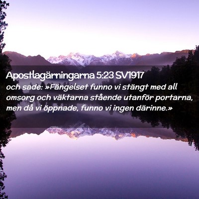 Picture 02 - Apostlagärningarna 5:23 SV1917 - och sade: »Fängelset funno vi stängt med all - Bible Verse Picture