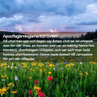 Picture 02 - Apostlagärningarna 8:27 SV1917 - Då stod han upp och begav sig åstad. Och se, en - Bible Verse Picture