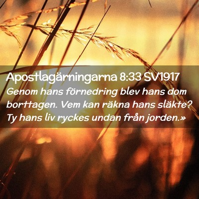 Picture 02 - Apostlagärningarna 8:33 SV1917 - Genom hans förnedring blev hans dom borttagen. - Bible Verse Picture