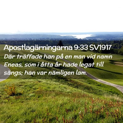 Picture 02 - Apostlagärningarna 9:33 SV1917 - Där träffade han på en man vid namn Eneas, som - Bible Verse Picture