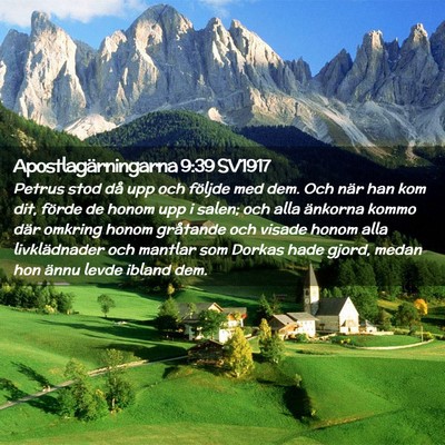 Picture 02 - Apostlagärningarna 9:39 SV1917 - Petrus stod då upp och följde med dem. Och när - Bible Verse Picture