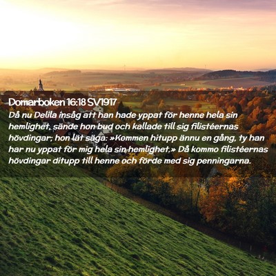Picture 02 - Domarboken 16:18 SV1917 - Då nu Delila insåg att han hade yppat för - Bible Verse Picture