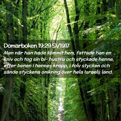 Picture 02 - Domarboken 19:29 SV1917 - Men när han hade kommit hem, fattade han en kniv - Bible Verse Picture