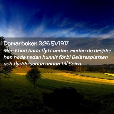 Picture 02 - Domarboken 3:26 SV1917 - Men Ehud hade flytt undan, medan de dröjde; han - Bible Verse Picture