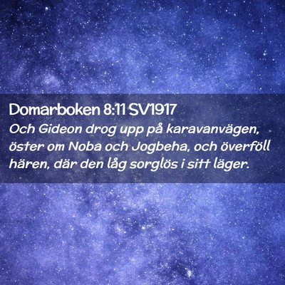 Picture 02 - Domarboken 8:11 SV1917 - Och Gideon drog upp på karavanvägen, öster om - Bible Verse Picture