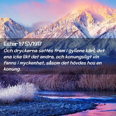 Picture 02 - Ester 1:7 SV1917 - Och dryckerna sattes fram i gyllene kärl, det - Bible Verse Picture