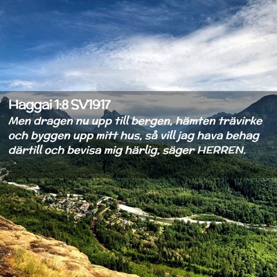 Picture 02 - Haggai 1:8 SV1917 - Men dragen nu upp till bergen, hämten trävirke - Bible Verse Picture