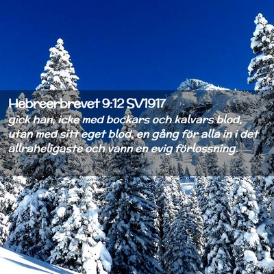 Picture 02 - Hebreerbrevet 9:12 SV1917 - gick han, icke med bockars och kalvars blod, utan - Bible Verse Picture