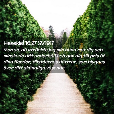 Picture 02 - Hesekiel 16:27 SV1917 - Men se, då uträckte jag min hand mot dig och - Bible Verse Picture