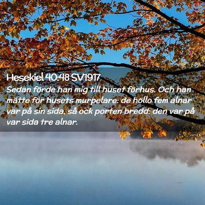 Picture 02 - Hesekiel 40:48 SV1917 - Sedan förde han mig till huset förhus. Och han - Bible Verse Picture
