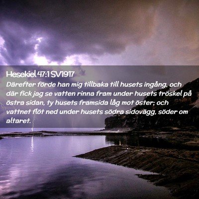 Picture 02 - Hesekiel 47:1 SV1917 - Därefter förde han mig tillbaka till husets - Bible Verse Picture